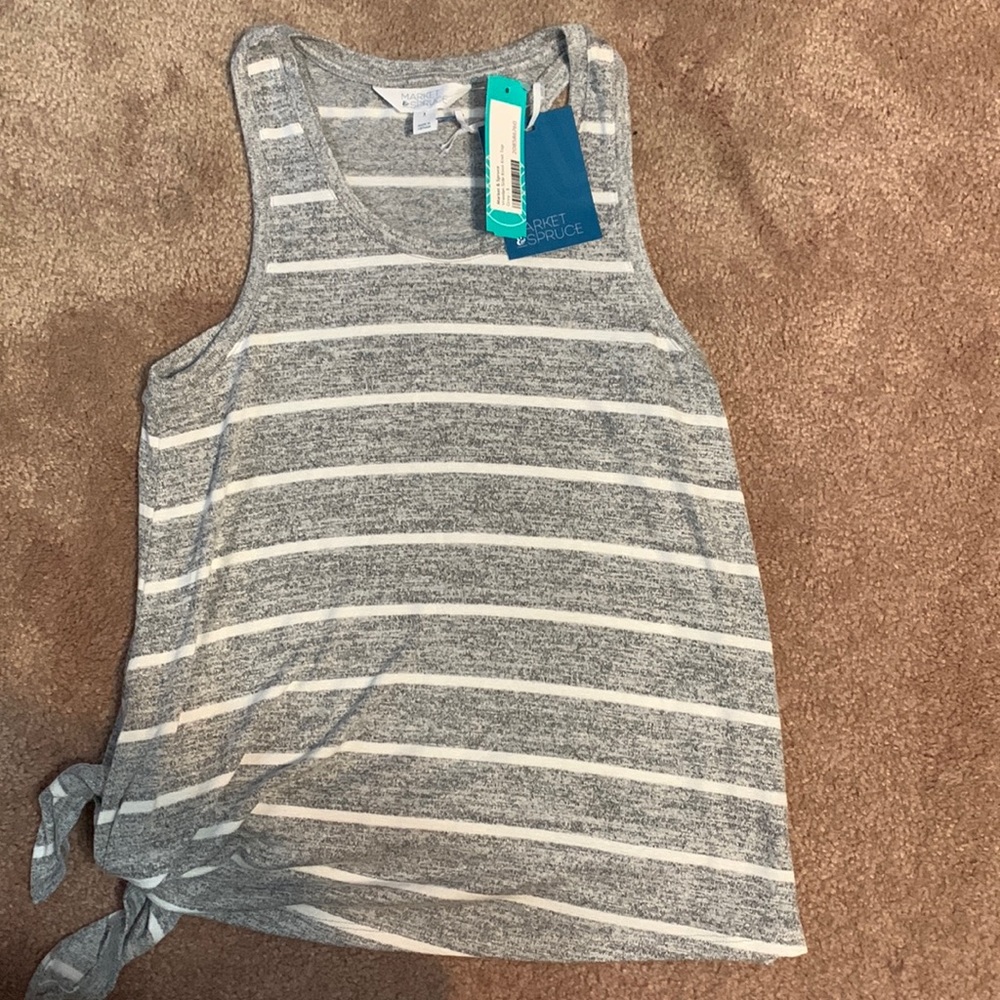 Size small, tank top, nwt, grey/blue w white stripes
